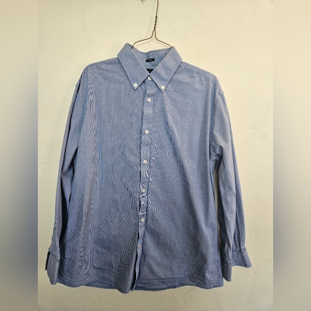 Tommy Hilfiger Striped Blue Dress Shirt Slim Fit L 16.5 Neck